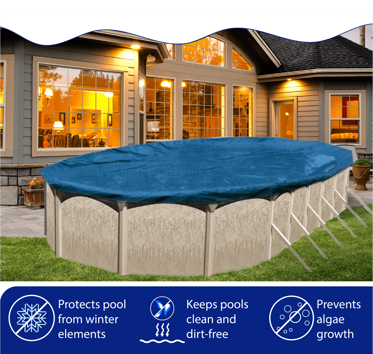 16'X32' Elite Pro - Shield Oval Above Ground Winter Pool Cover - interpools
