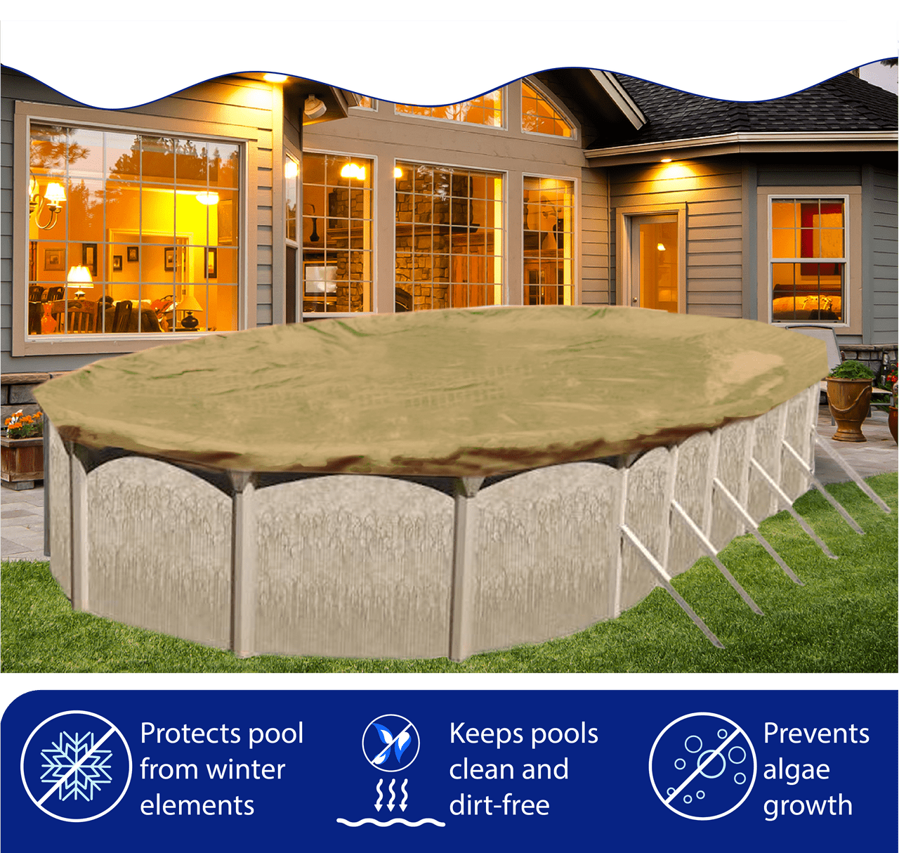 24' Premium Tan Round Winter Above - Ground Pool Cover - interpools