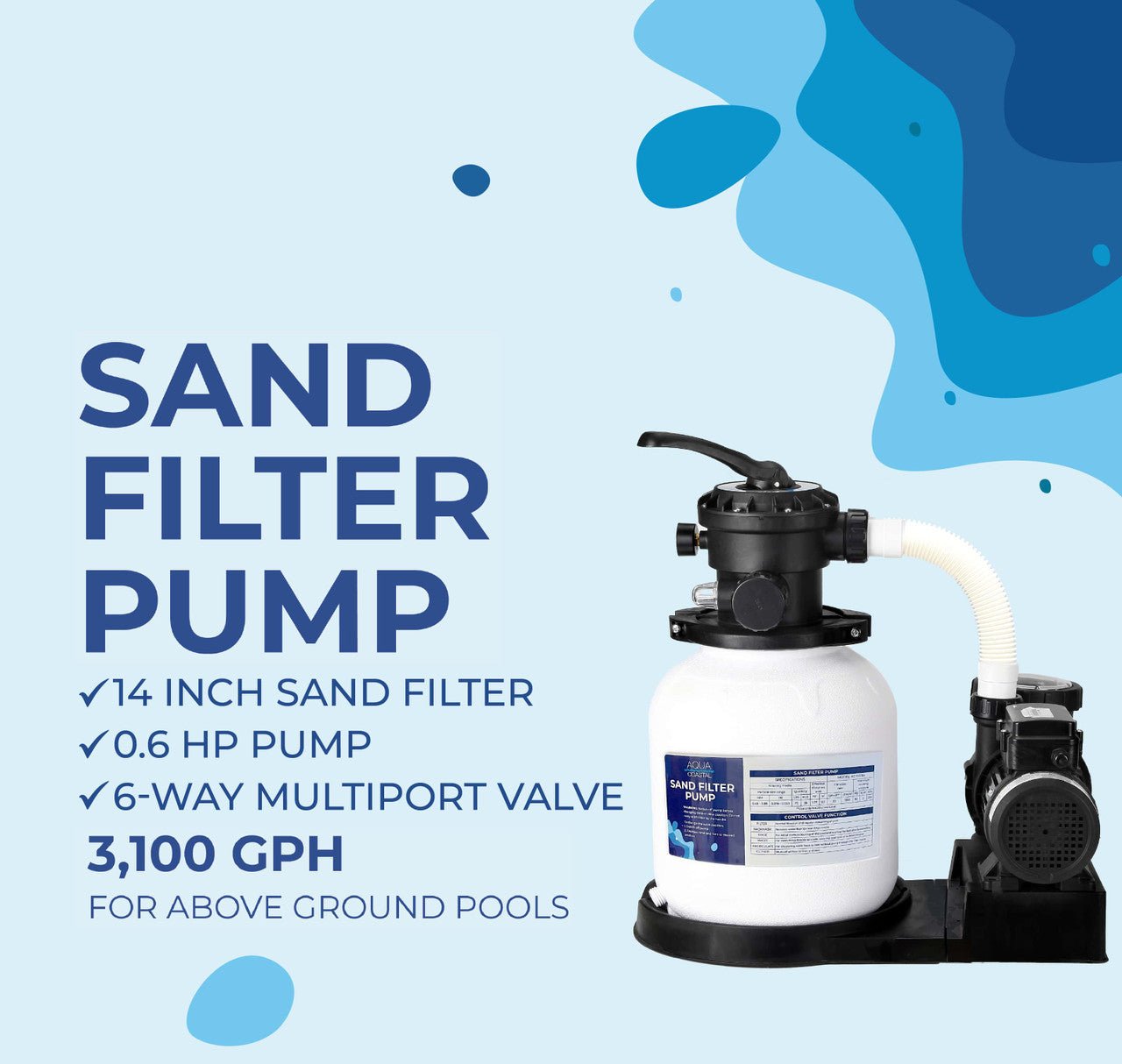Aqua Coastal 14" Sand Filter/ 0.6 HP Pump, A/G System - interpools