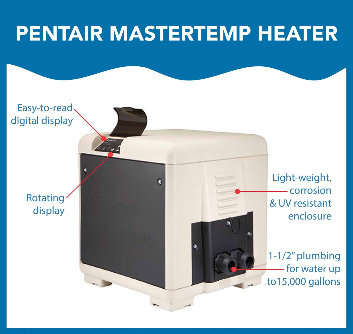 Pentair 125K BTU, Natural Gas MasterTemp Electronic Heater (461059) - interpools
