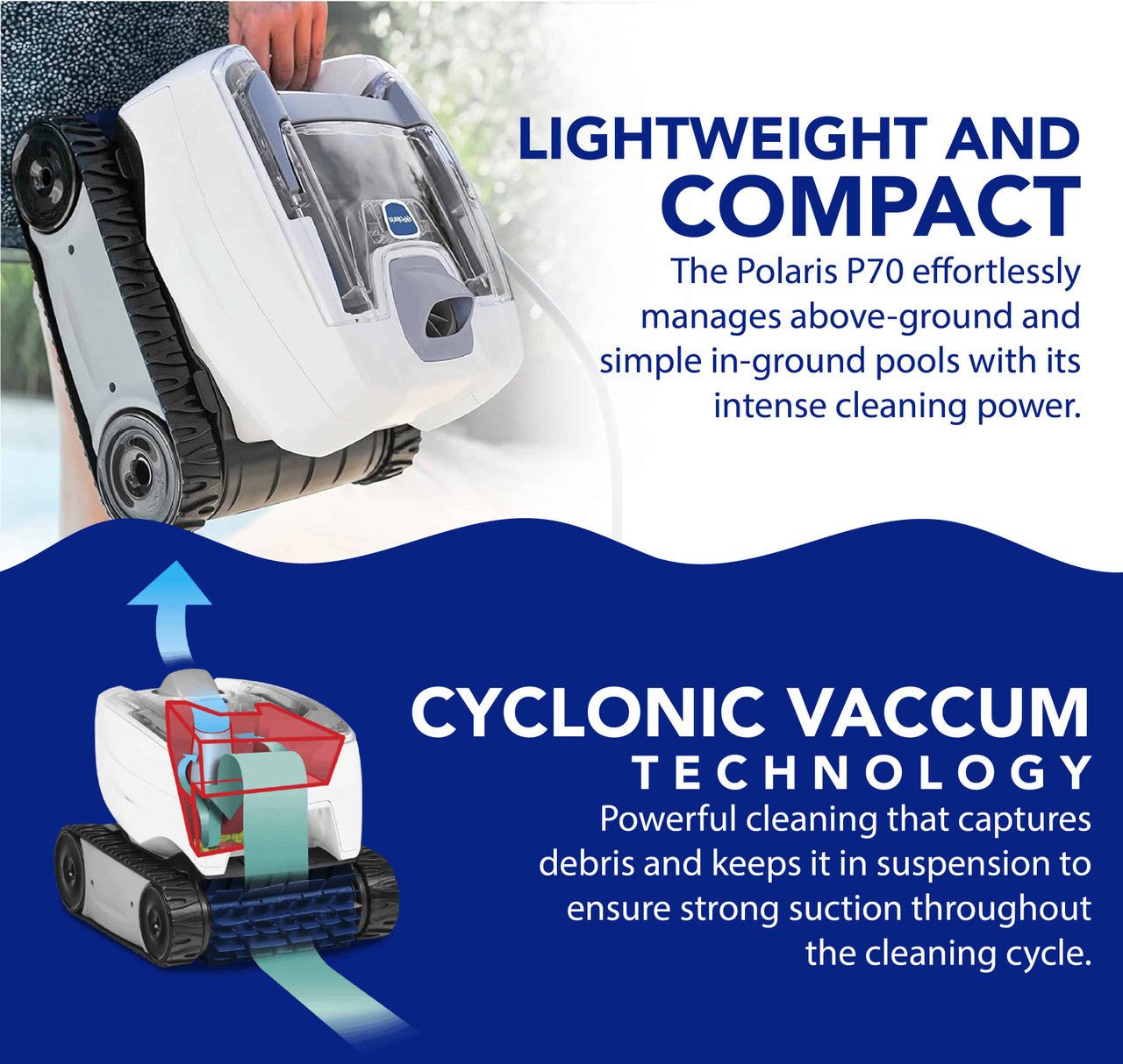 Polaris P70 Robotic Above Ground Pool Cleaner - interpools