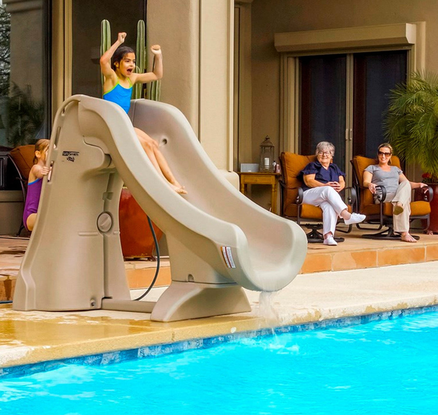 S.R. Smith SlideAway Safe Removable Inground Pool Slide (Taupe) - interpools