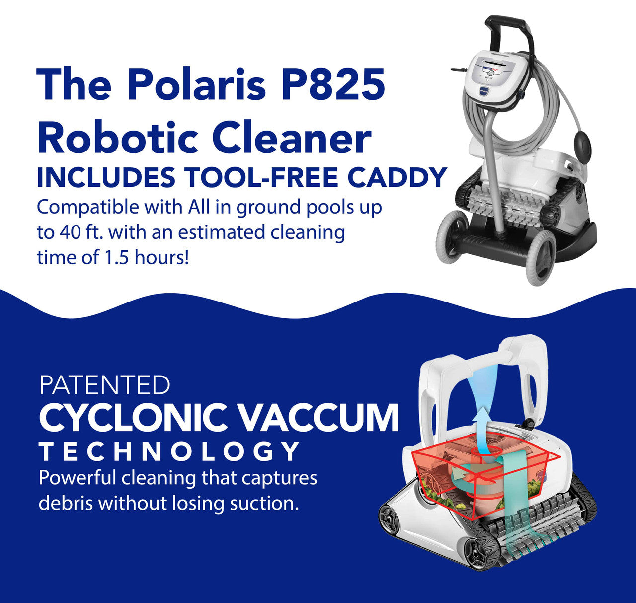 Polaris P825 Robotic In Ground Pool Cleaner with Caddy