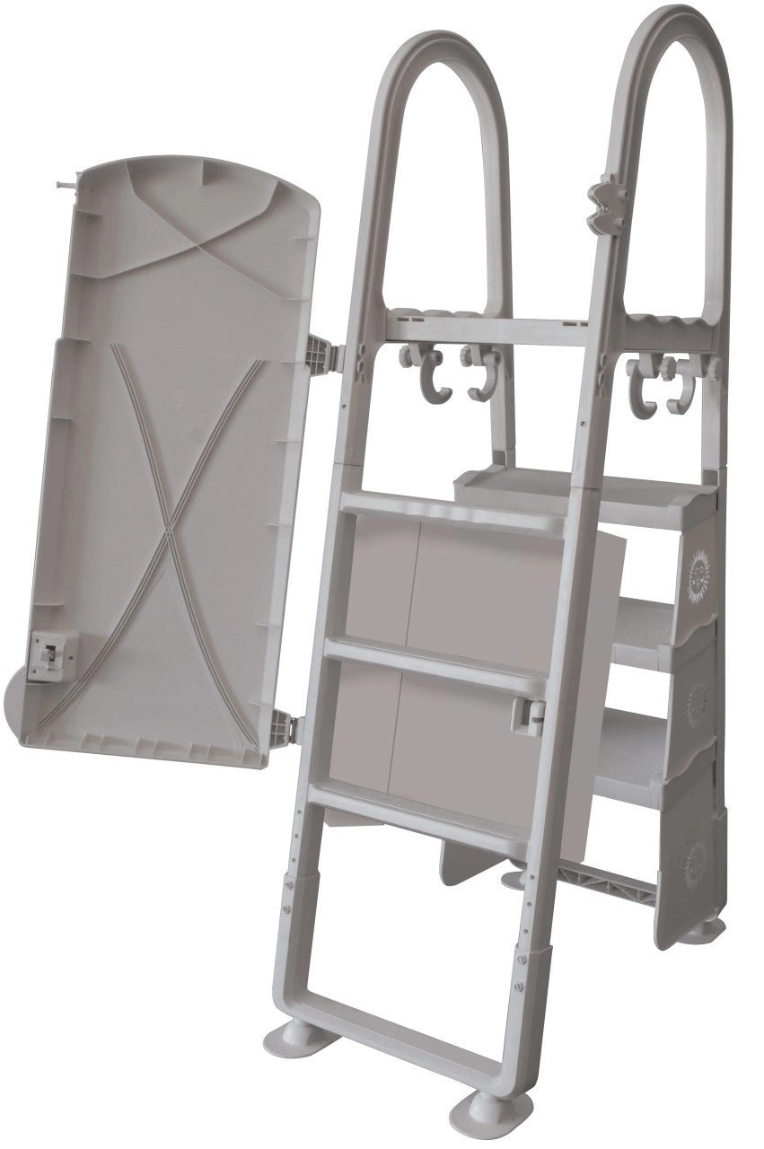 Resin Above Ground Pool A - Frame Safety Ladder w/ Safety Door - White - International Pool & Spa