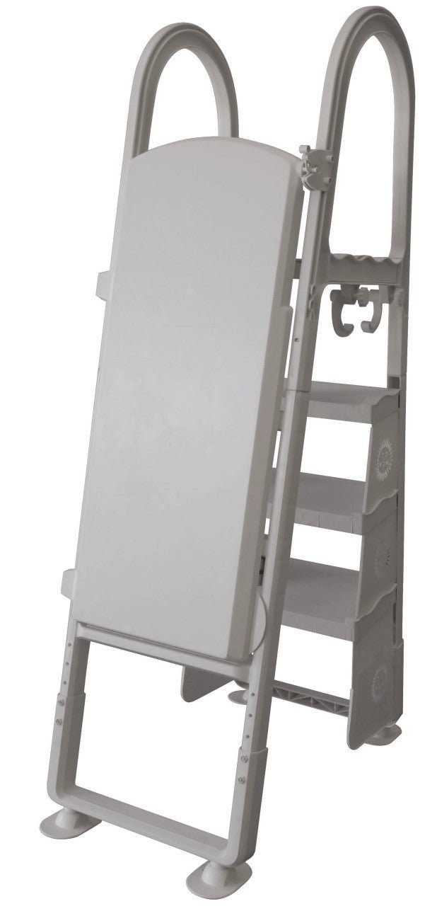 Resin Above Ground Pool A - Frame Safety Ladder w/ Safety Door - White - International Pool & Spa