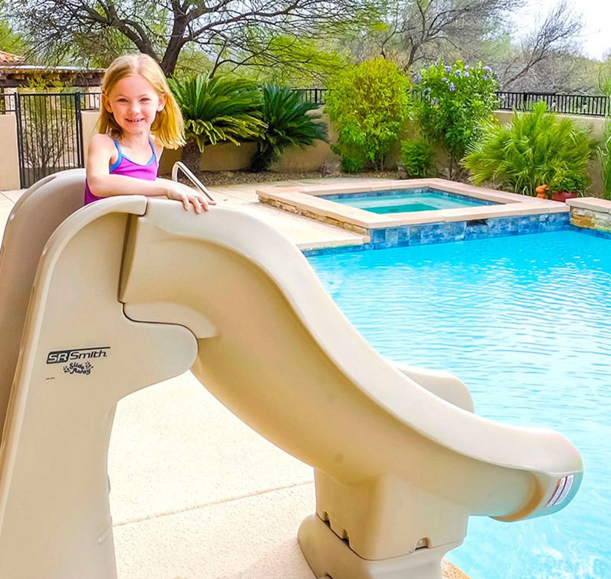 S.R. Smith SlideAway Safe Removable Inground Pool Slide (Taupe) - interpools