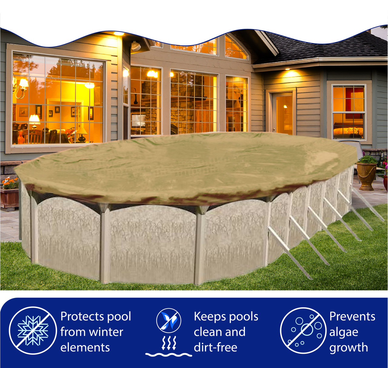 15'x30' Premium Tan Oval Winter Above-Ground Pool Cover