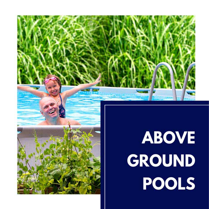 Image of a family swimming in an above ground swimming pool installation in Oakville